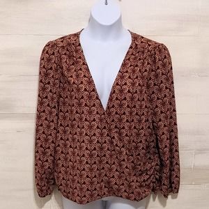 Apt 9 Burgundy Print Open Front, Long Sleeved Blouse Size XL